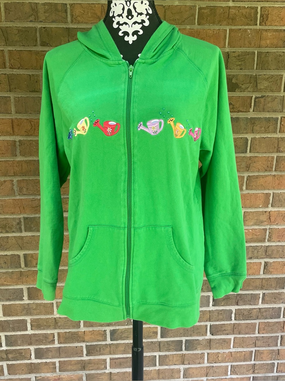 VTG Y2K Green Grandmacore Watering Can Zip Up Jacket Womens Large